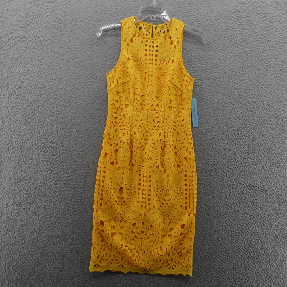 NWT Antonio Melani Full Lace Midi Pencil Dress 0 Yellow Womens Sleeveless Summer